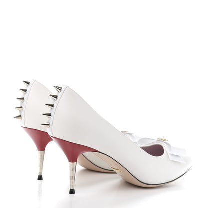 Gucci Calfskin GG Bow Sadie Spike Mid Heel Pumps 38.5 White 6 of 10