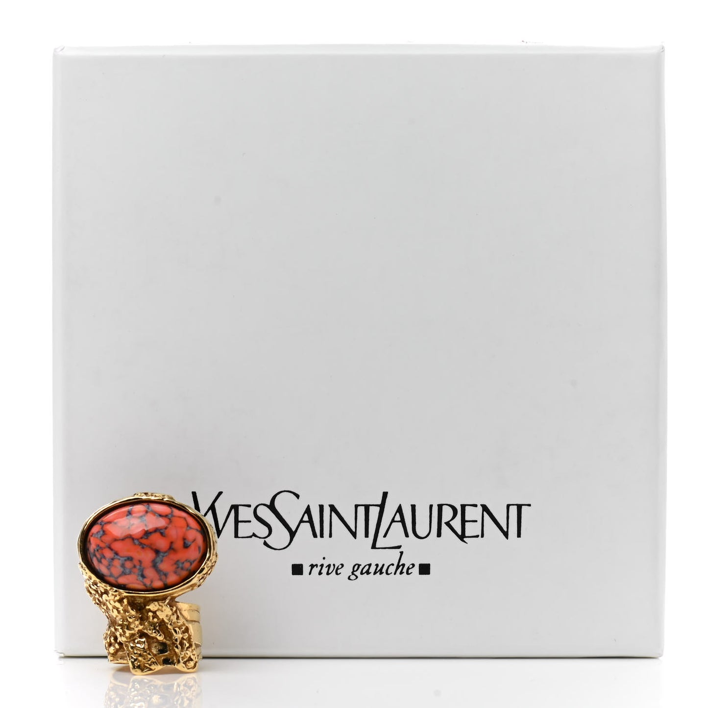 Glass Cabochon Arty Ovale Ring 6 Gold Coral
