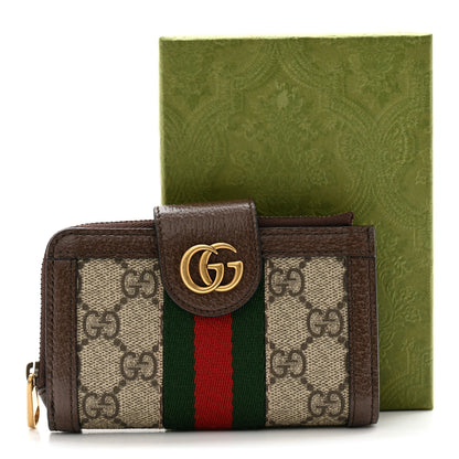 Gucci GG Supreme Monogram Textured Dollar Calfskin Web Ophidia Overlay Zip Around Card Case Wallet Beige Ebony New Acero 9 of 9
