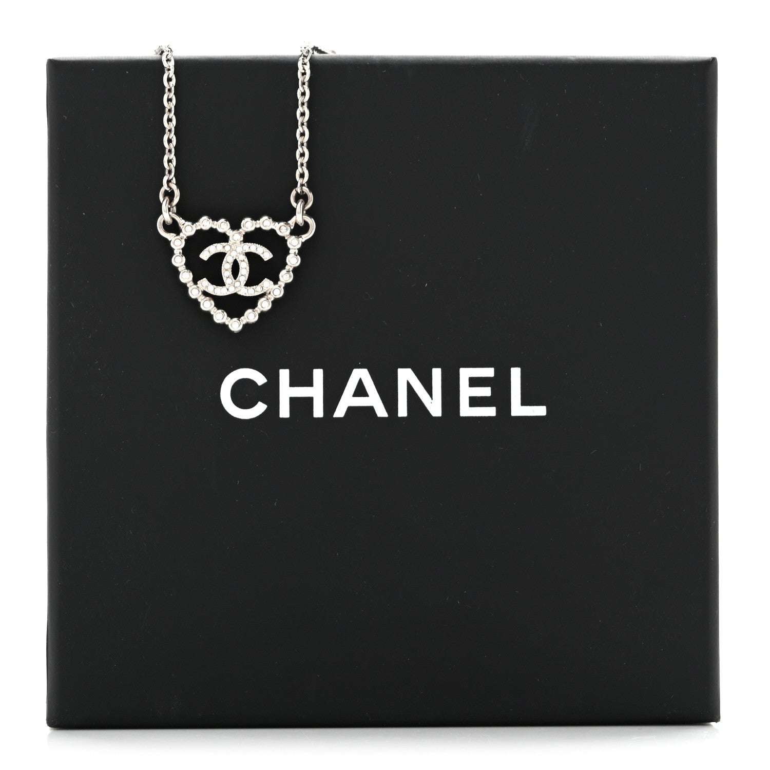 Chanel Crystal CC Heart Necklace Silver 6 of 6