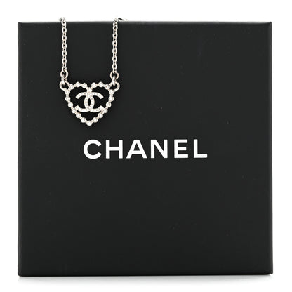 Chanel Crystal CC Heart Necklace Silver 6 of 6