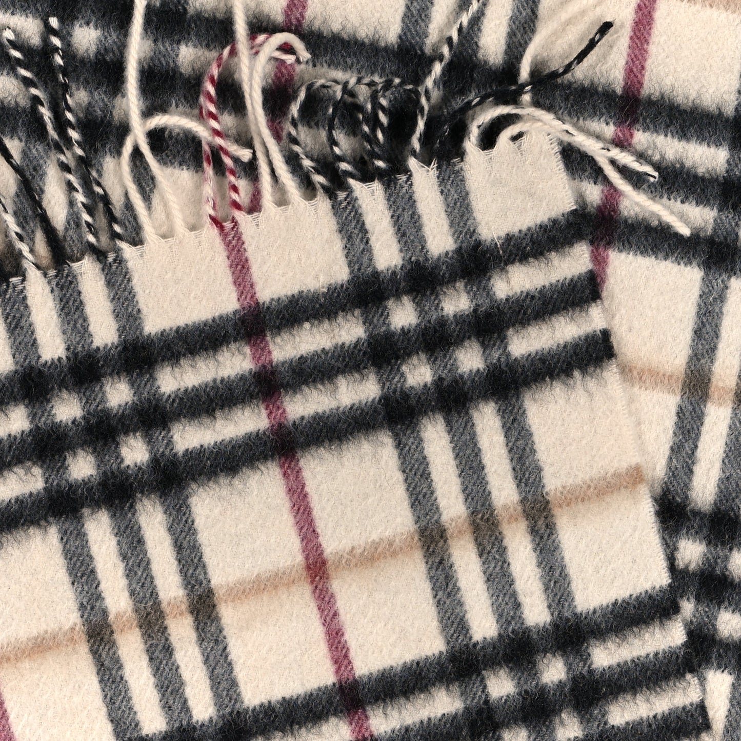 Cashmere Vintage Check Fringe Scarf Stone
