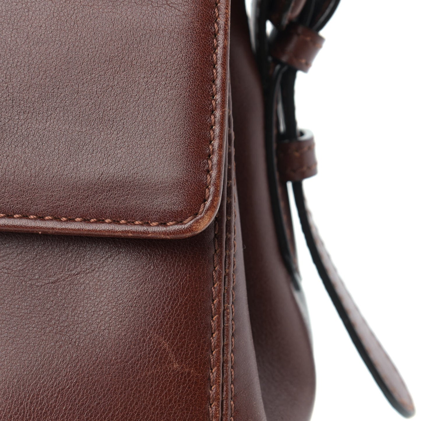 Calfskin Logo Shoulder Bag Brown