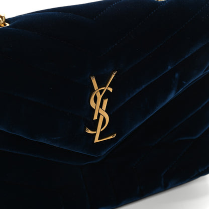 Saint Laurent Velvet Y Quilted Monogram Small Loulou Chain Satchel Medium Blue 10 of 11