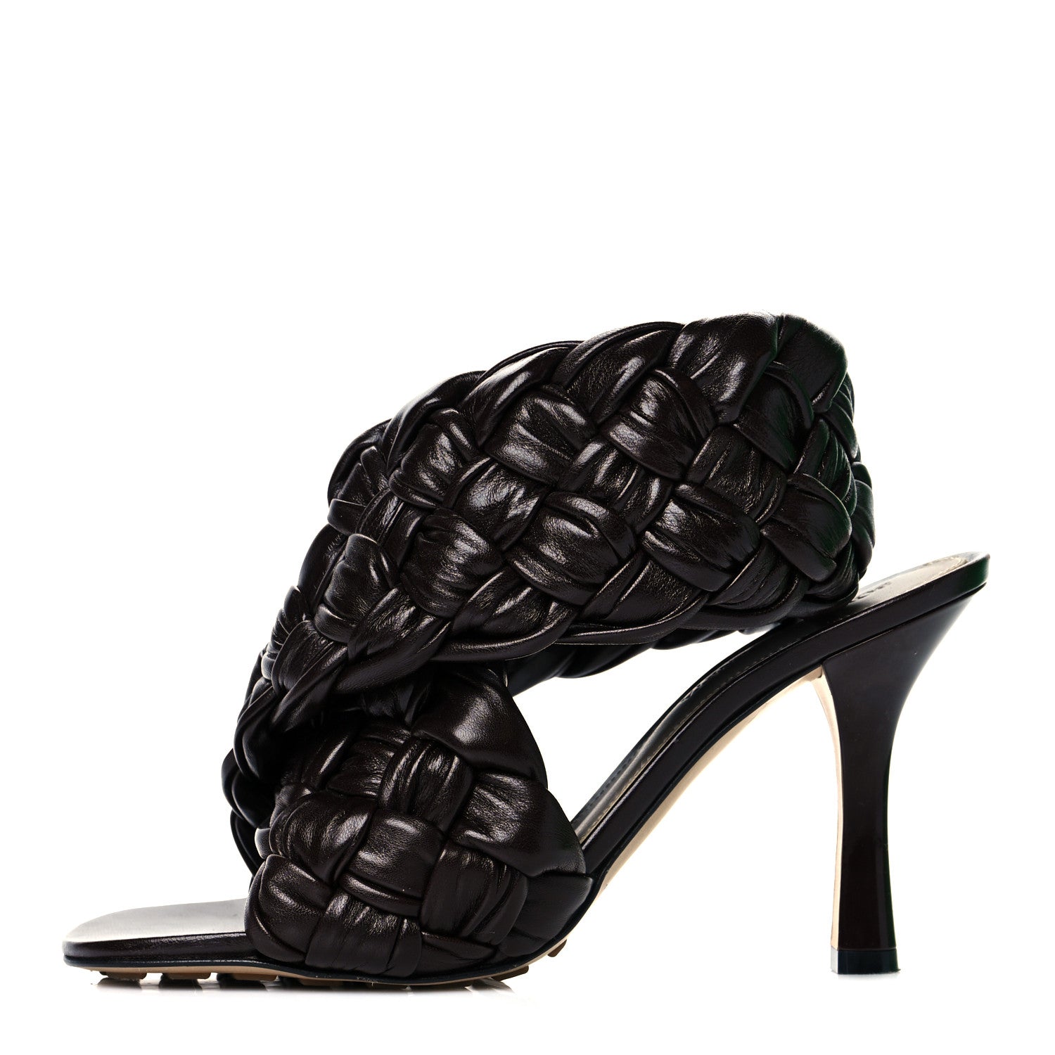 Bottega Veneta Shiny Nappa Intrecciato The Board Sandals 37.5 Chocolate 1 of 7