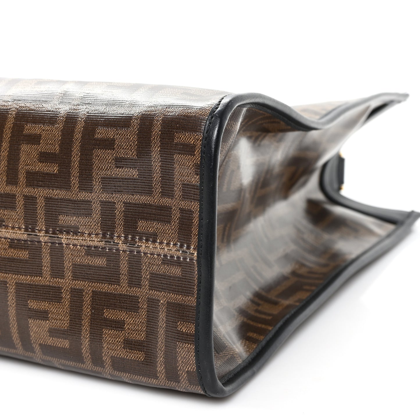 Glazed Fabric Vitello Century Plexiglass FF 1974 Stamp Patch Medium Runaway Shopper Tote Mogano Panna Black