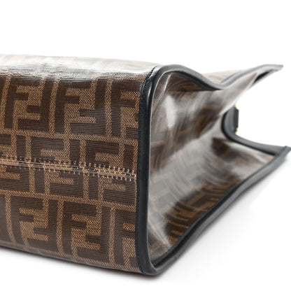 Fendi Glazed Fabric Vitello Century Plexiglass FF 1974 Stamp Patch Medium Runaway Shopper Tote Mogano Panna Black 11 of 12