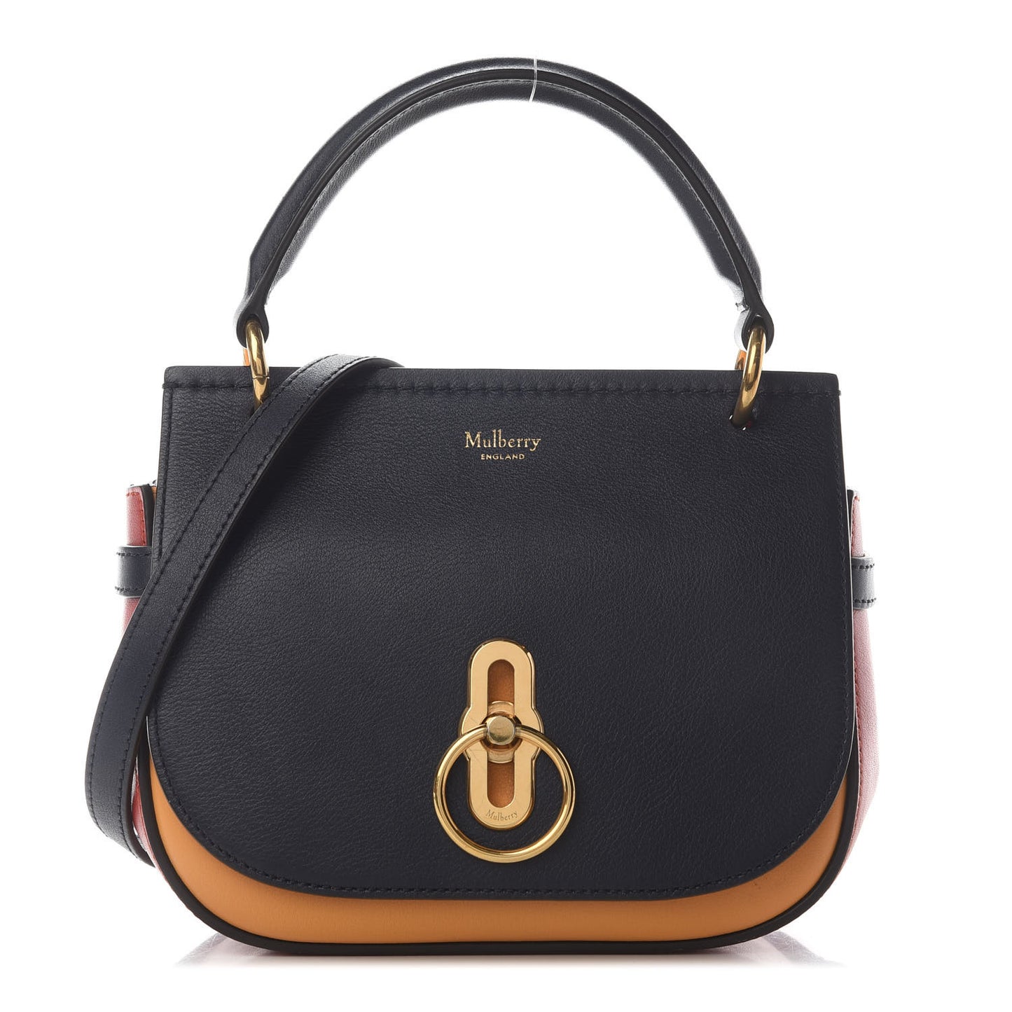 Calfskin Small Color-Block Amberley Satchel Navy