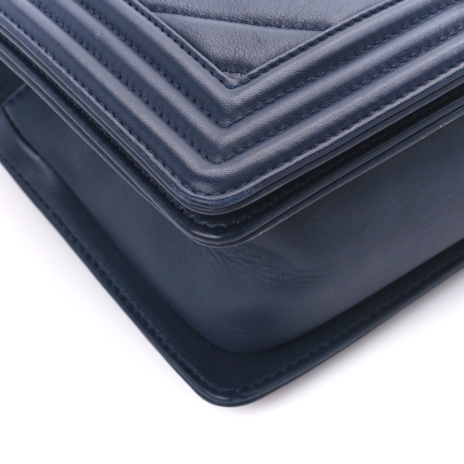 Chanel Lambskin Chevron Medium Boy Flap Dark Navy Blue 9 of 10