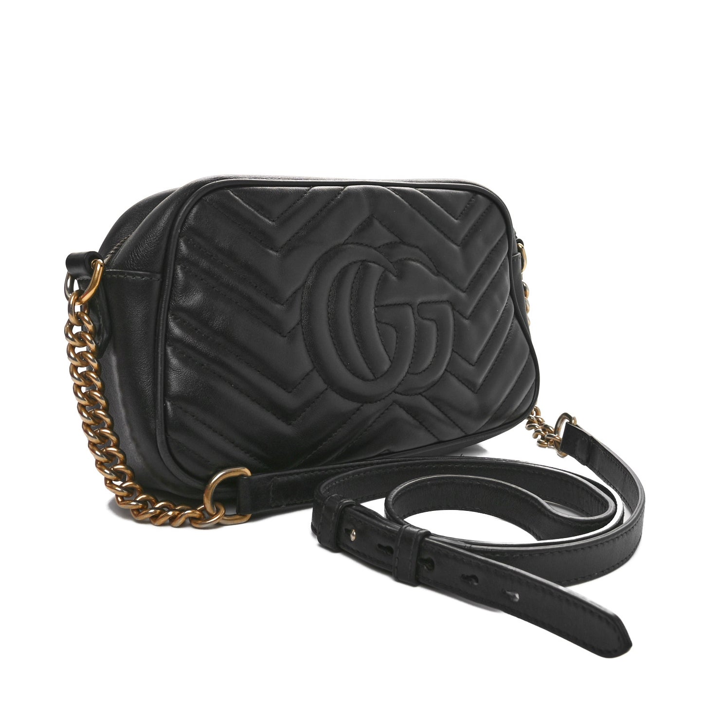 Calfskin Matelasse Small GG Marmont Chain Shoulder Bag Black