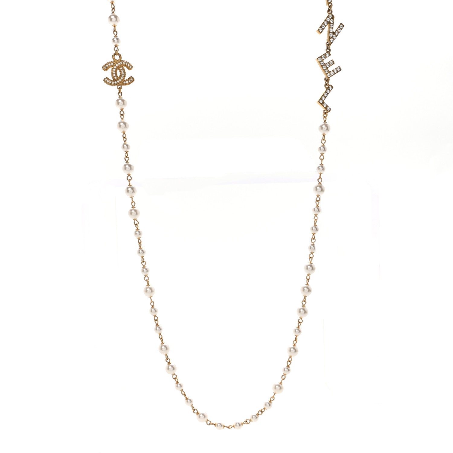 Chanel Pearl Crystal 90's Icon CC Necklace Gold 1 of 7
