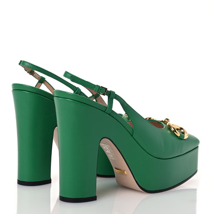Gucci Nappa Horsebit Platform 35/120mm Slingback Pumps 38 New Shamrock 4 of 14
