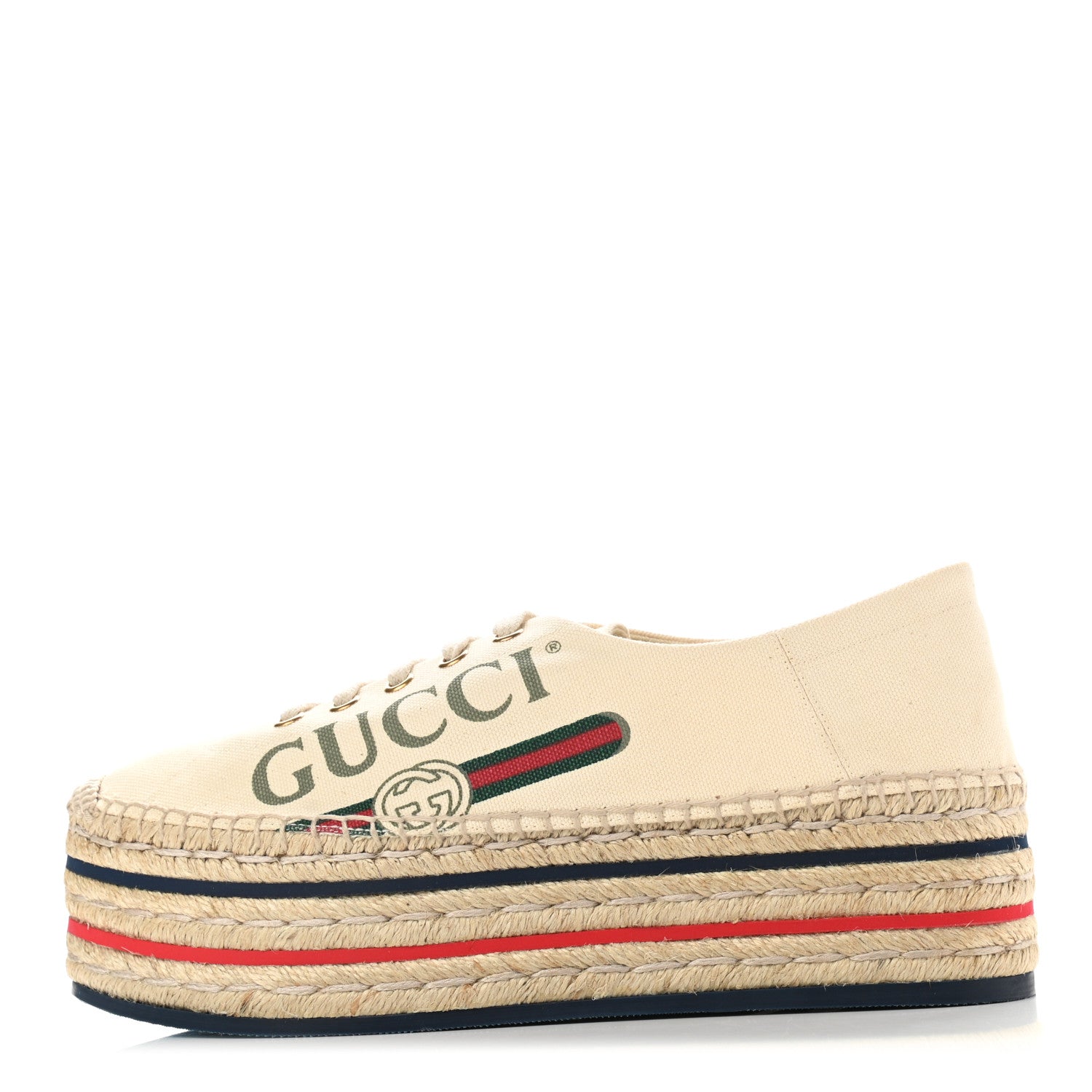 Gucci Canvas Logo Lace-Up Platform Espadrilles 40 Greggio Grege 1 of 11