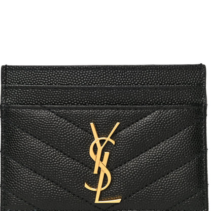 Saint Laurent Grain De Poudre Matelasse Chevron Monogram Credit Card Case Black 8 of 10