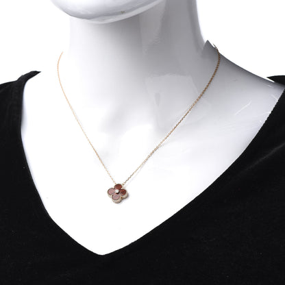 Van Cleef & Arpels 18K Rose Gold Diamond Carnelian Vintage Alhambra Pendant Necklace 2 of 7