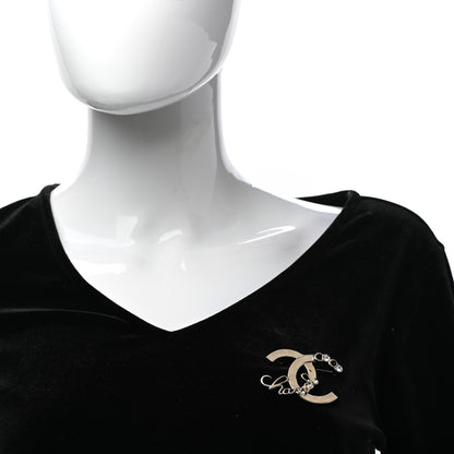 Chanel Metal Pearl Crystal Coco Script Brooch Light Gold 2 of 5