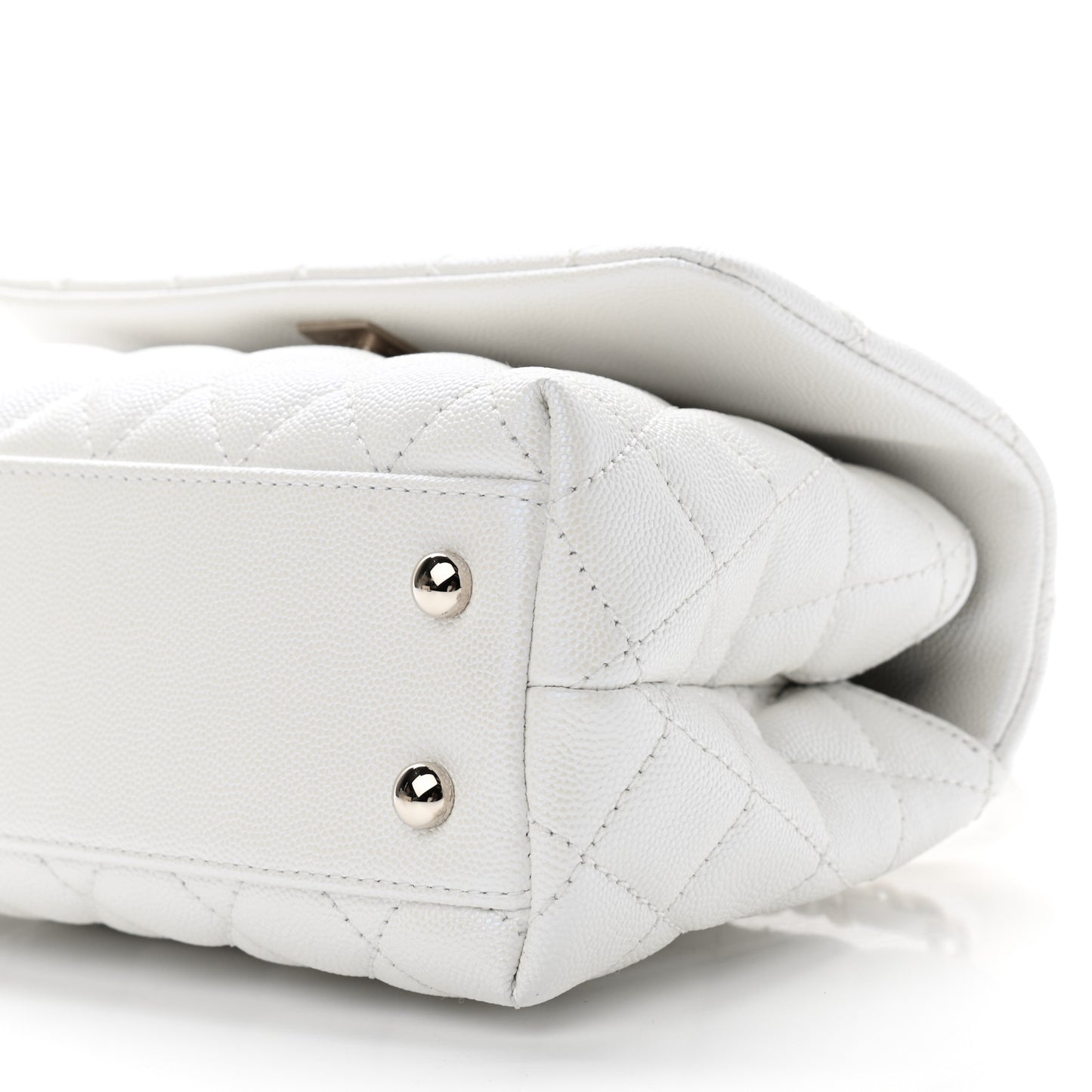 Iridescent Caviar Quilted Mini Coco Handle Flap White