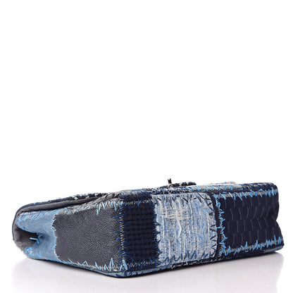 Chanel Denim Tweed Patchwork Jumbo Single Flap Blue 4 of 10