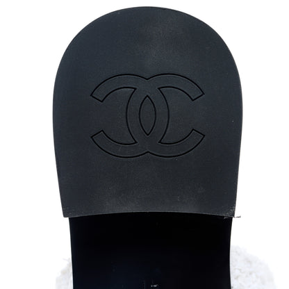 Chanel Cotton Tweed Fabric Lambskin CC Thong Sandal 41 White Gold Black 9 of 10