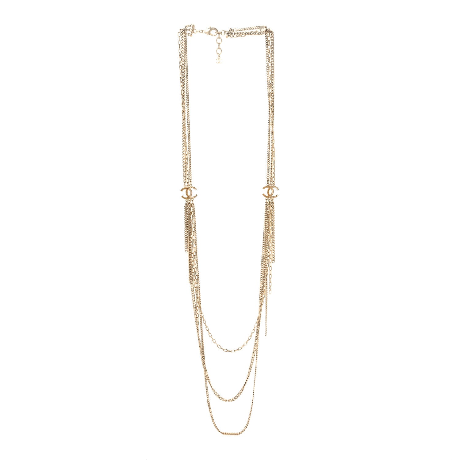 Chanel Baguette Crystal Gripoix Poured Glass CC Multi Strand Chain Necklace Light Gold 3 of 5