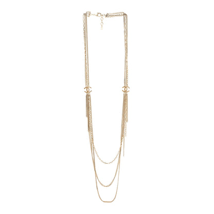 Chanel Baguette Crystal Gripoix Poured Glass CC Multi Strand Chain Necklace Light Gold 3 of 5