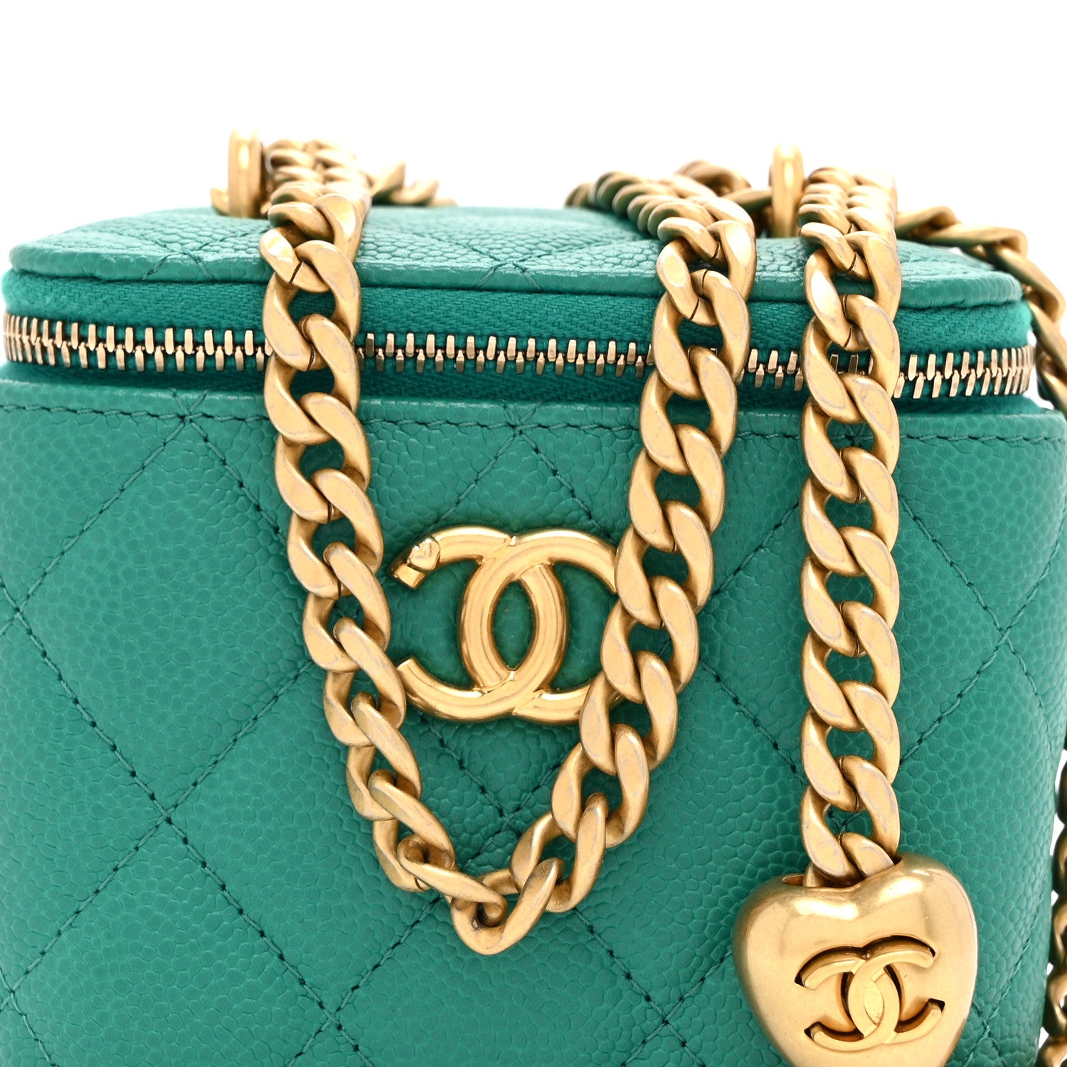 Chanel Caviar Quilted Sweetheart Mini Vanity Case Green 8 of 10