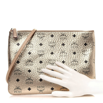MCM Metallic Visetos Medium Crossbody Pouch Berline Gold 3 of 13