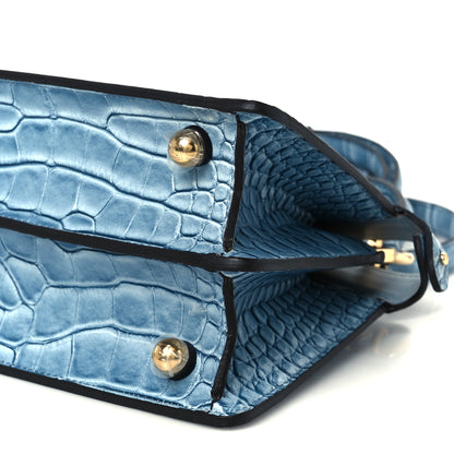Fendi Shiny Alligator Shiny Nappa Petite Peekaboo Iconic Satchel Denim 10 of 10