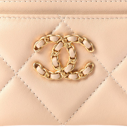 Chanel Shiny Goatskin Quilted Chanel 19 Card Holder Beige 10 of 11