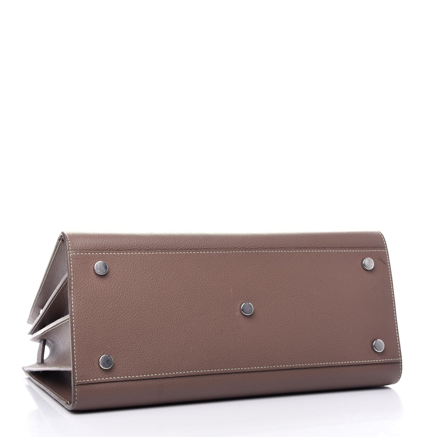 Grained Calfskin Topstitch Small Classic Sac De Jour Taupe