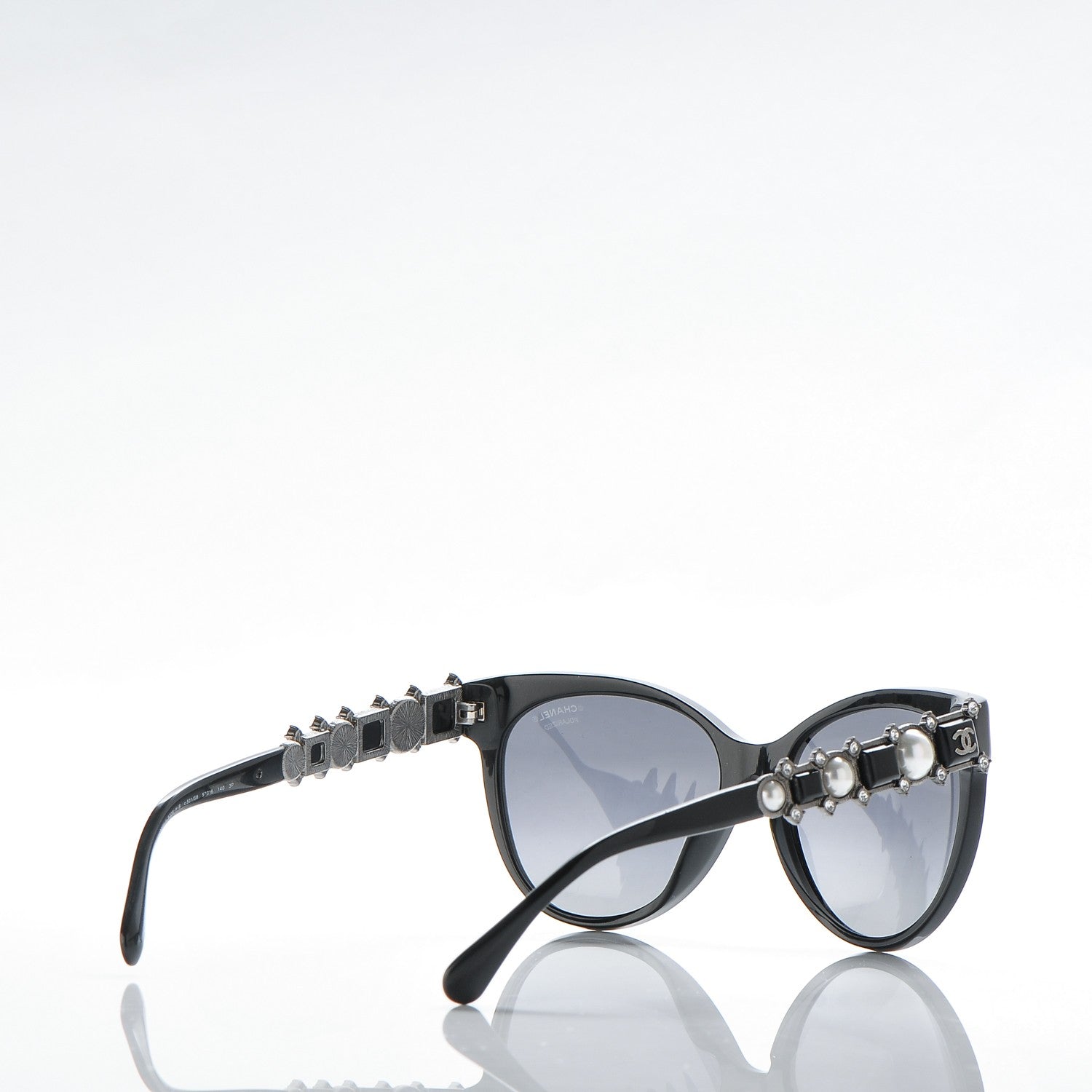 Chanel Crystal Pearl Cat Eye Sunglasses 5336-H-B Black 4 of 8