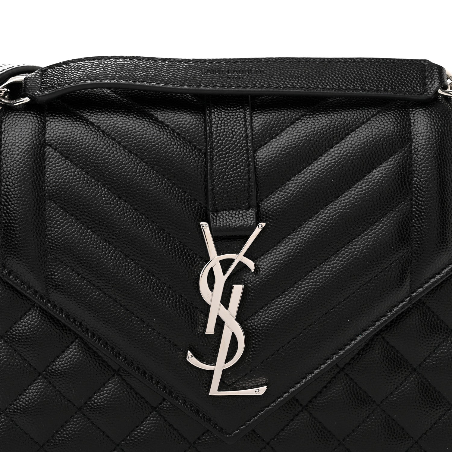Saint Laurent Grain De Poudre Textured Mixed Matelasse Triquilt Medium Monogram Satchel Black 7 of 11