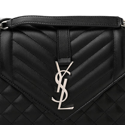 Saint Laurent Grain De Poudre Textured Mixed Matelasse Triquilt Medium Monogram Satchel Black 7 of 11