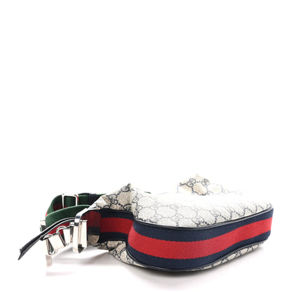 Gucci GG Supreme Monogram Textured Calfskin Web Small Attache Shoulder Bag Beige Blue 4 of 10