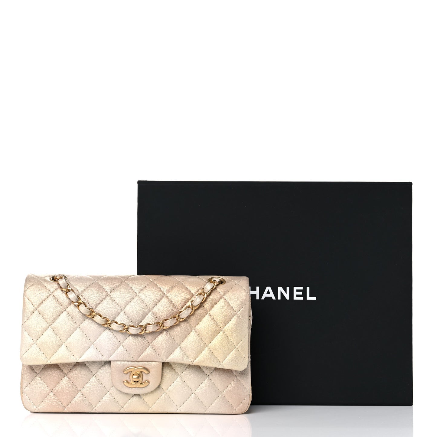Metallic Goatskin Quilted Ombre Medium Double Flap Gold