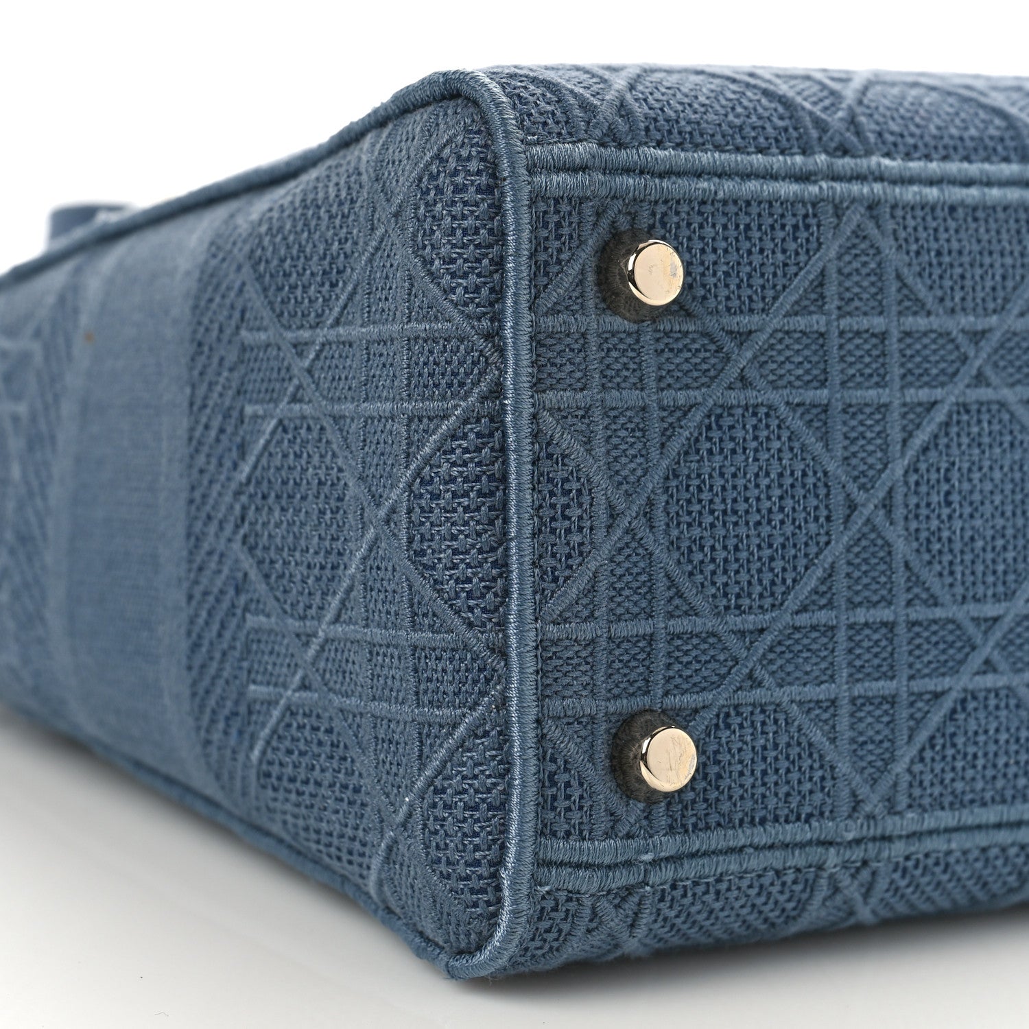 Christian Dior Canvas Embroidered Cannage Medium Lady D-Lite Denim Blue 7 of 8
