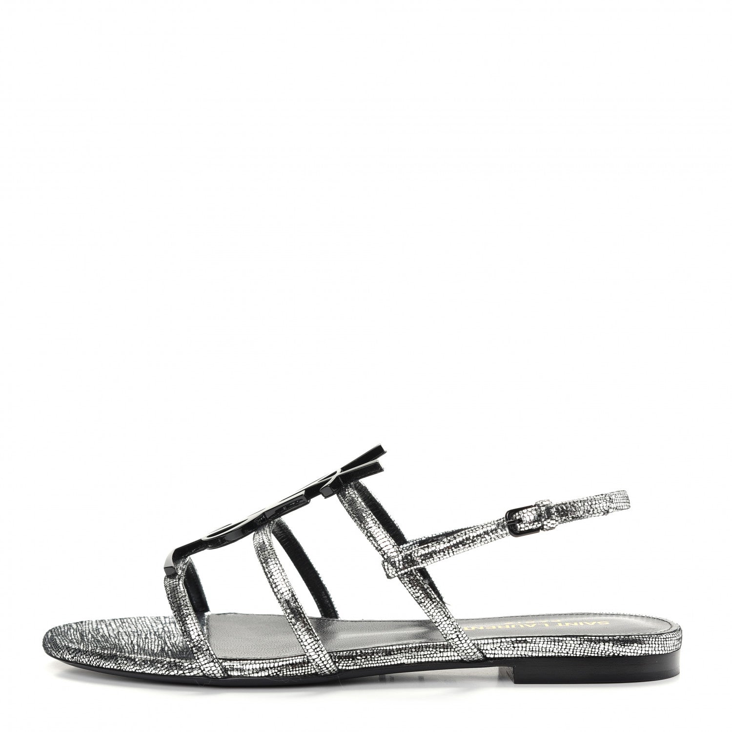 Saint Laurent Calfskin Cassandra Monogram Sandals 36 Argento 1 of 10