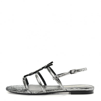 Saint Laurent Calfskin Cassandra Monogram Sandals 36 Argento 1 of 10