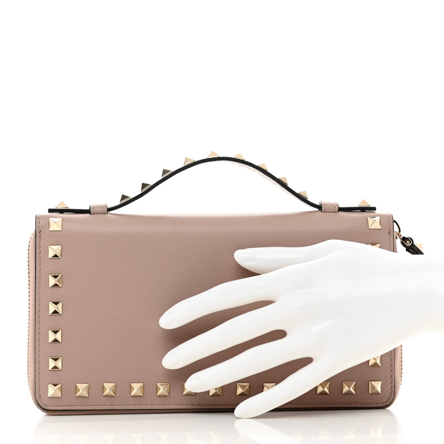 Vitello Rockstud Top Handle Travel Wallet Poudre