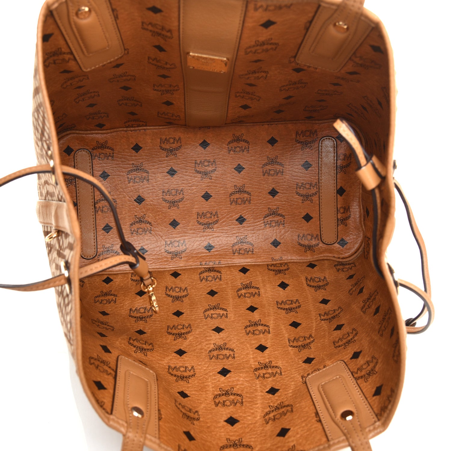 MCM Visetos Medium Liz Reversible Shopper Tote Cognac 9 of 16
