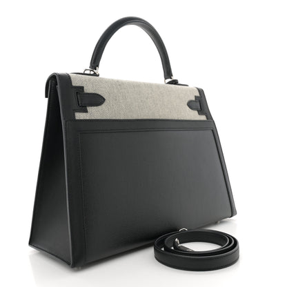 Hermes Berline Toile Swift Kelly Sellier 32 Black Ecru 3 of 12