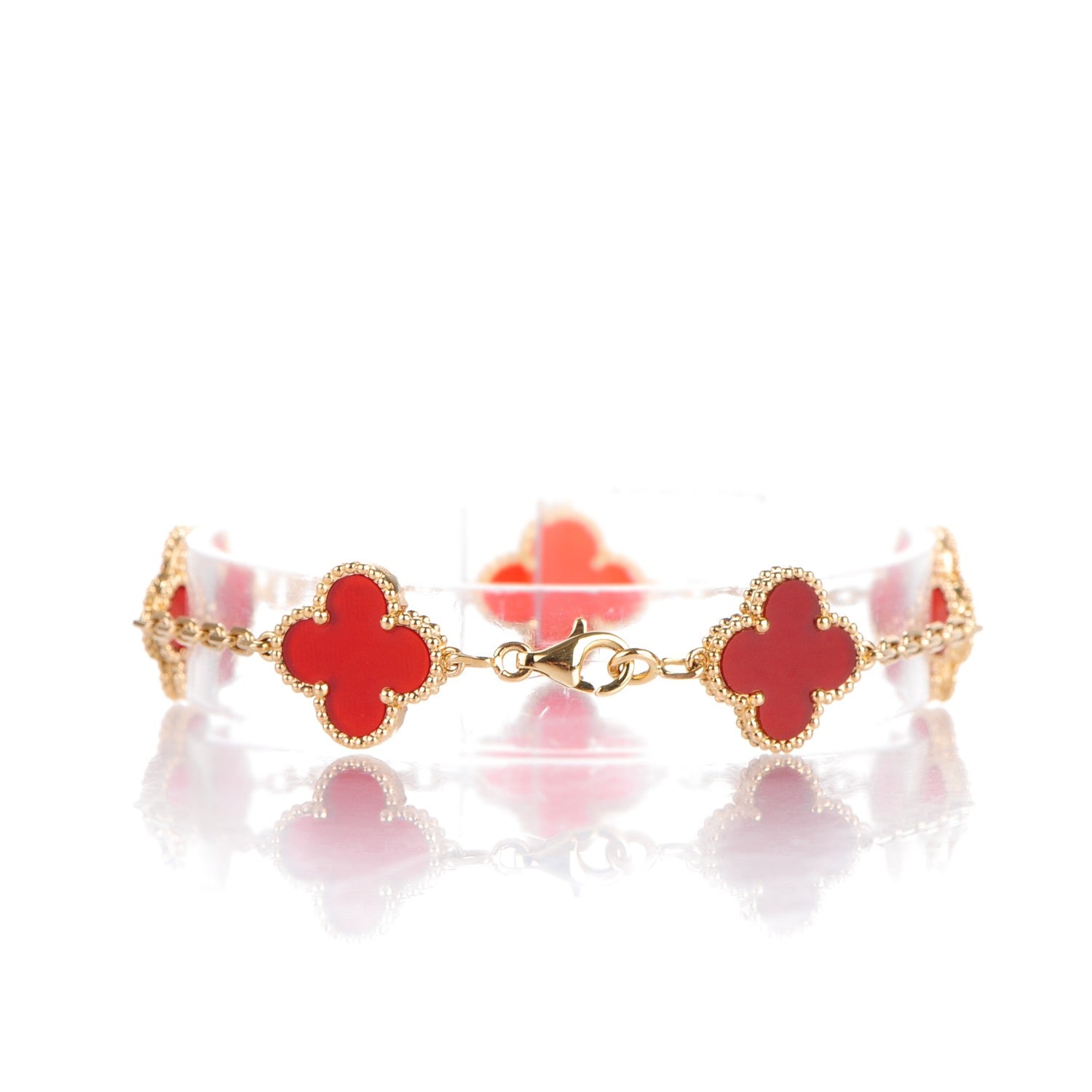 Van Cleef & Arpels 18K Yellow Gold Carnelian 5 Motifs Vintage Alhambra Bracelet 3 of 4