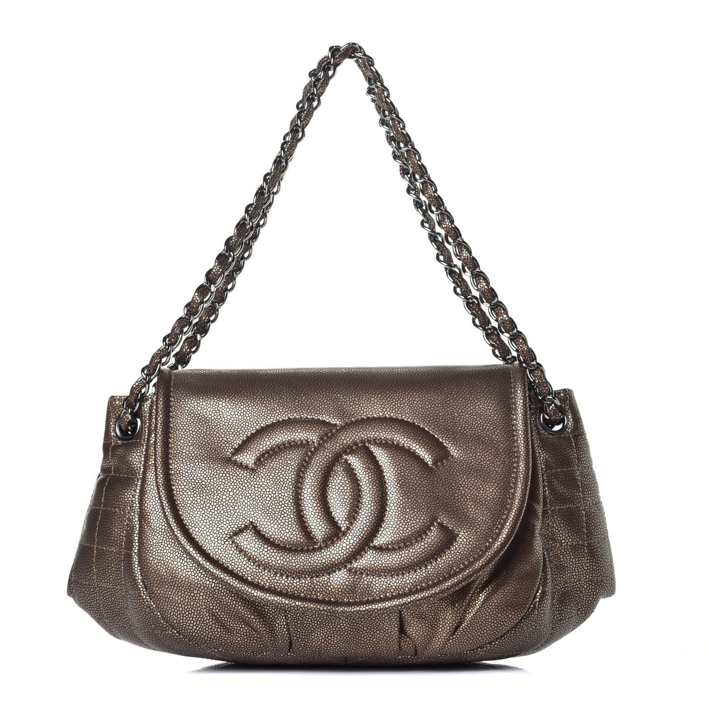Metallic Caviar Half Moon Large Flap Bronze