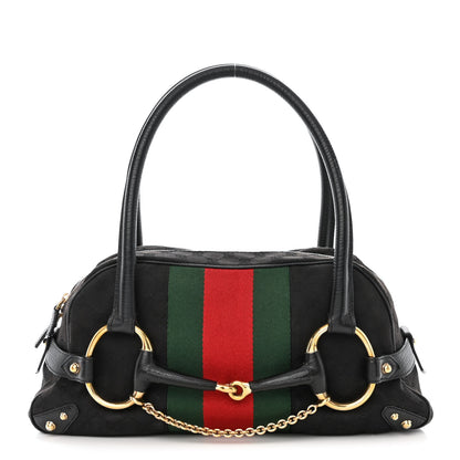 Gucci Monogram Web Large Horsebit Satchel Chain Black 1 of 13