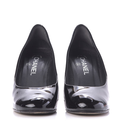 Chanel Patent Calfskin Cap Toe CC Pearl Pumps 37.5 Black 2 of 10