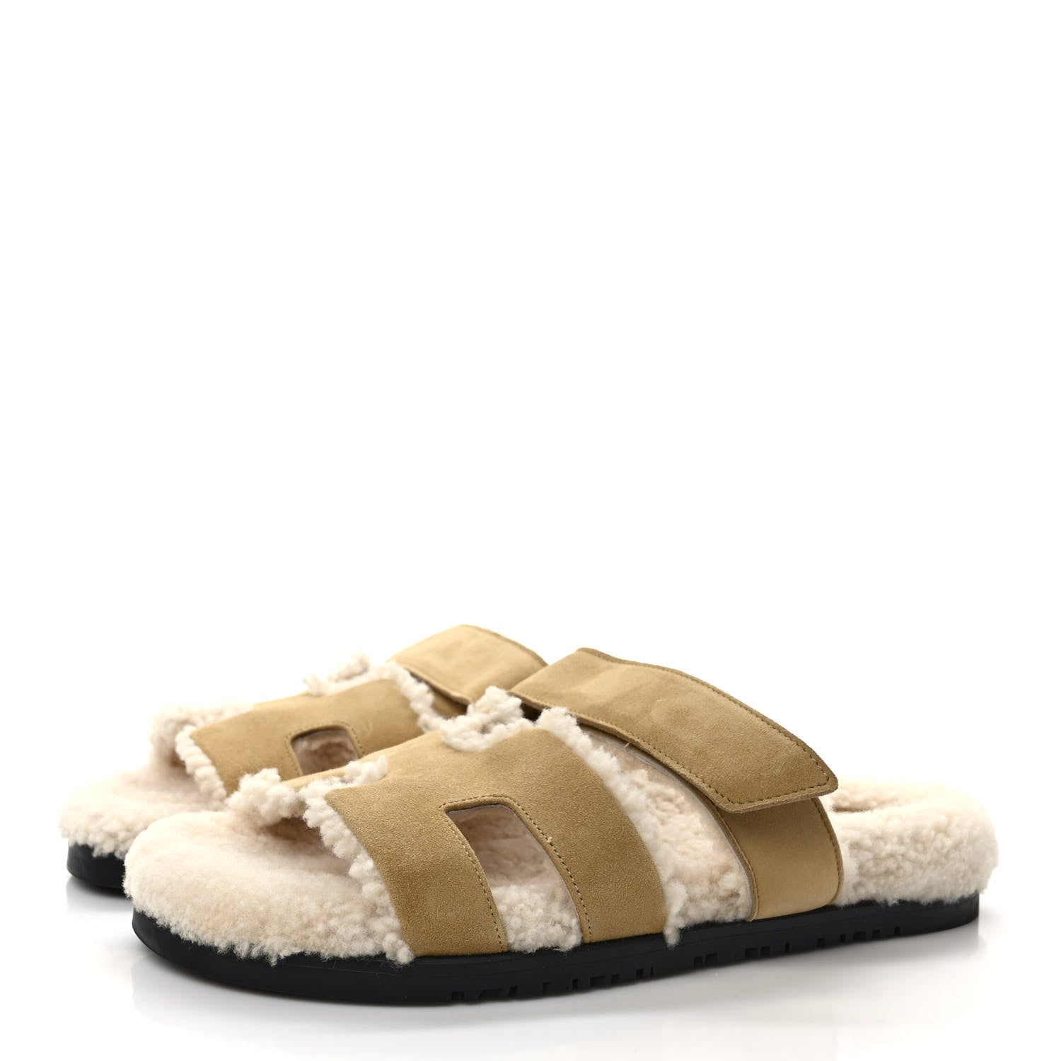 Hermes Suede Goatskin Woolskin Womens Chypre Sandals 38 Beige Albatre 3 of 8