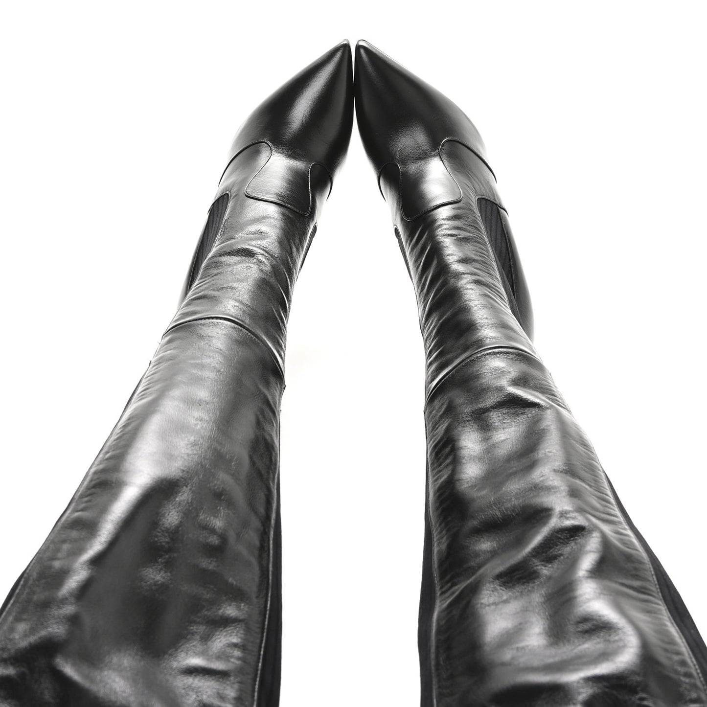 Vitello Lucido Stretch Fabric Striped Rockoko Thigh High 105mm Sock Boots 38 Black