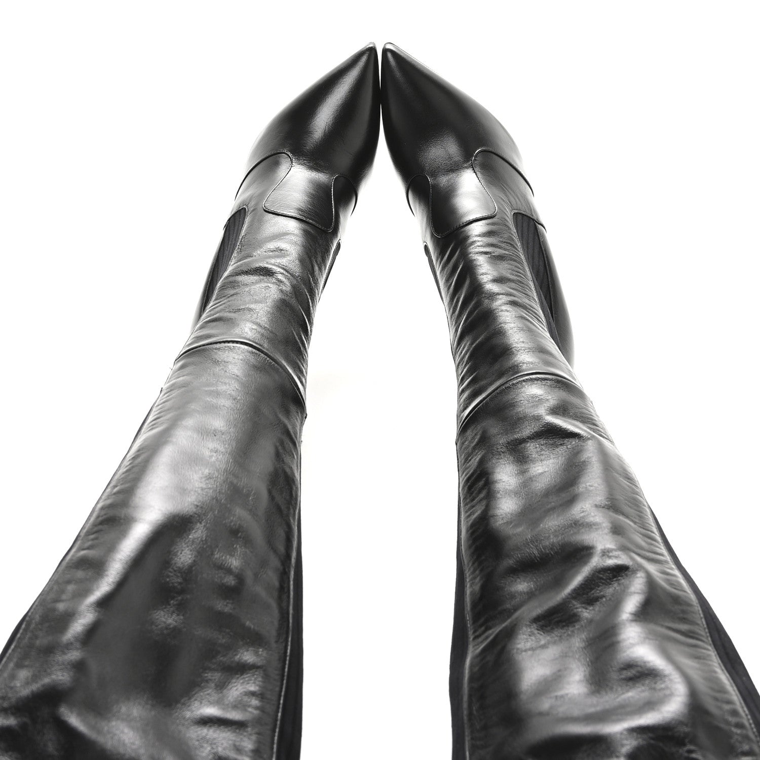 Fendi Vitello Lucido Stretch Fabric Striped Rockoko Thigh High 105mm Sock Boots 38 Black 2 of 7