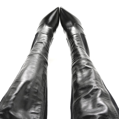 Fendi Vitello Lucido Stretch Fabric Striped Rockoko Thigh High 105mm Sock Boots 38 Black 2 of 7