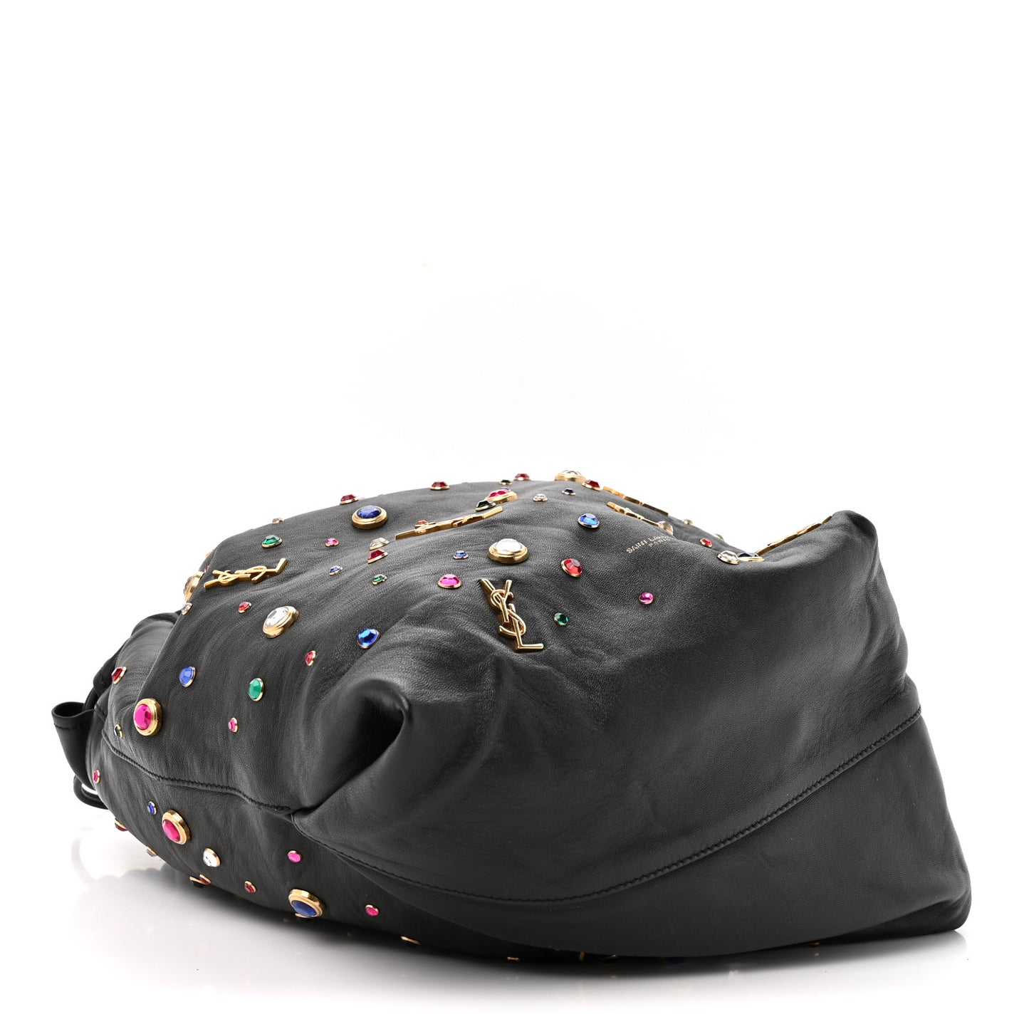 Lambskin Charm Studded Teddy Drawstring Bag Black